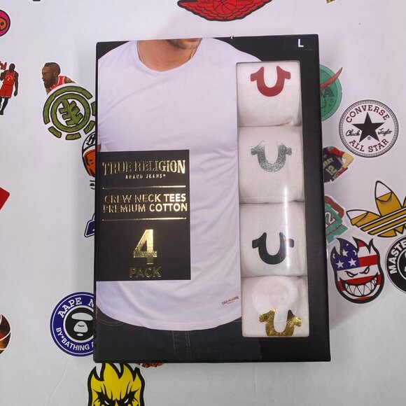 New True Religion 4-Pack Premium Cotton Crewneck Tees - White - Men's Large - Picture 2 of 7